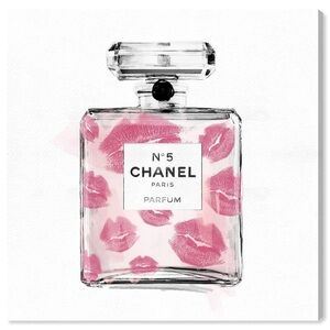 Pink and White Canvas Print with Perfume and Lipstick Print